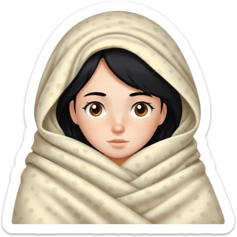 girl with freckles and black hair in a blanket sticker