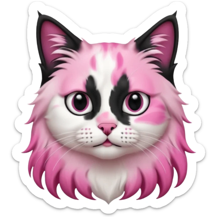 black and white long hair cat. black nose. black splotch near nose (on the right side). white chest. sticker