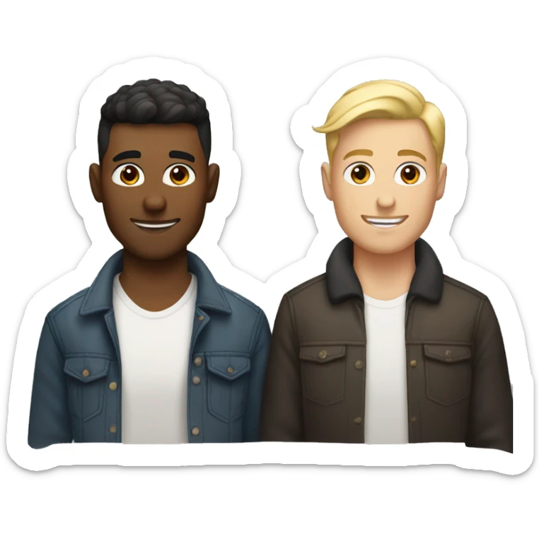 Gay male white throuple. One with face tattoos and brown hair, one with brown hair, and one with blonde hair sticker