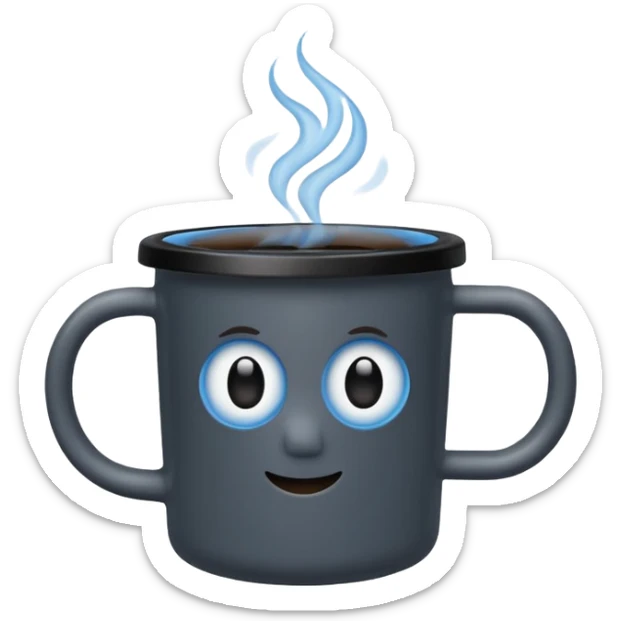 black hot coffee mug to go with black lid and a blue circle sticker sticker