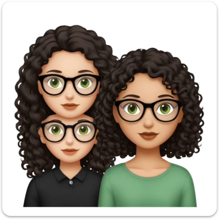 One girl with long dark brown hair, black glasses, green eyes, and neutral skin tone. Another girl with black curly shoulder length hair, hazel eyes, neutral skin tone  sticker