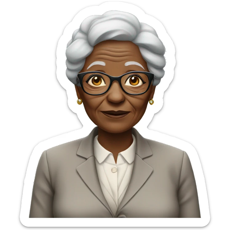 An  elderly  African  woman  with  glasses  and  wrinkles,  dressed  in  a  suit. sticker