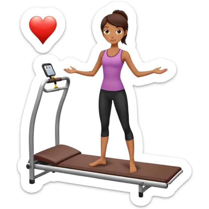 Skinny & beautiful girl with dark brown hair standing on a Pilates map sticker
