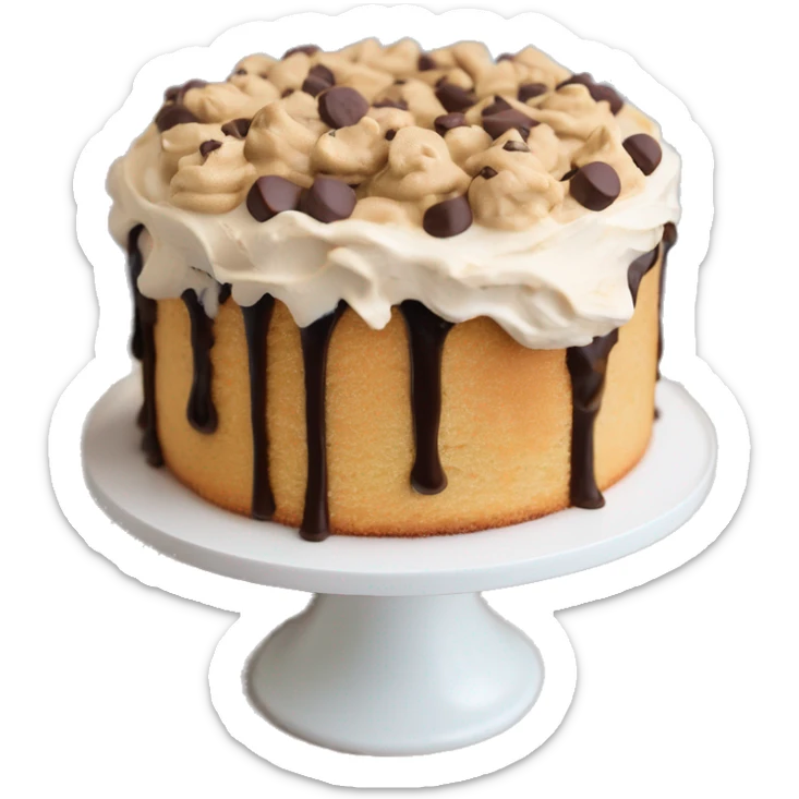 Angel food cake with vanilla buttercream icing topped with peanut butter chocolate chips sticker