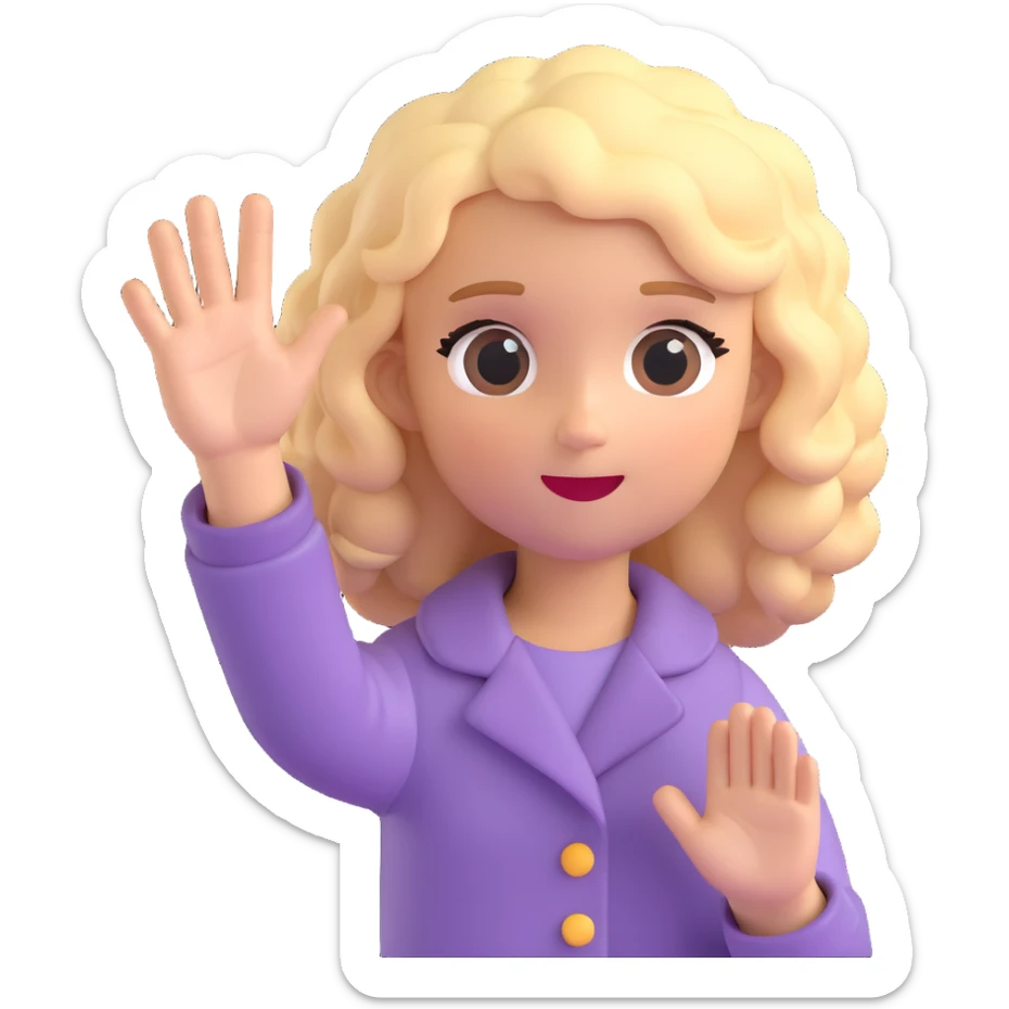 cute blonde girl with curly hair, hand raised to signal stop sticker