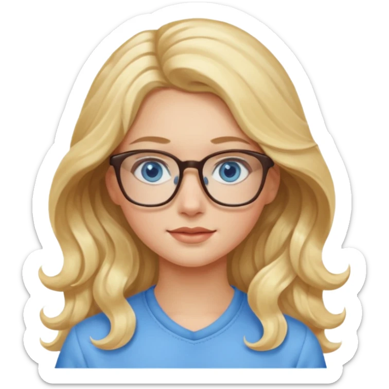 Wavy long Blonde hair girl with blue eyes and glasses sticker