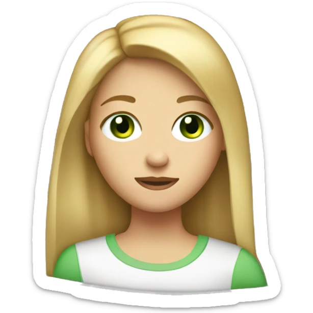 A blond/brown hair teenager with green eyes in front of a mac computer. sticker
