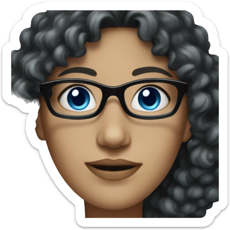pale female with black glasses, blue eyes and dark curly hair  sticker