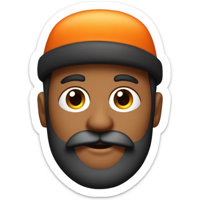 je veux un émoji avec une peau noir avec une barbe et un bonnet de couleur orange et des yeux marron et pas de moustache sticker
