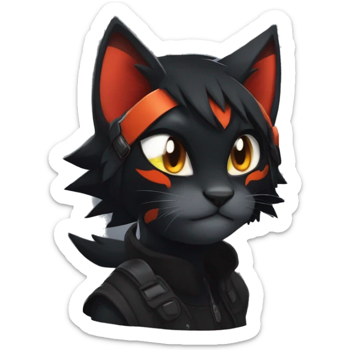 Edgy Shy Anthro boyish cool pretty dark black Litten-Pokémon-cat-fursona techwear sticker