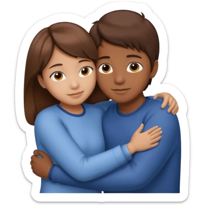 Asian brown hair girl sis hug bro boy brown hair  sticker