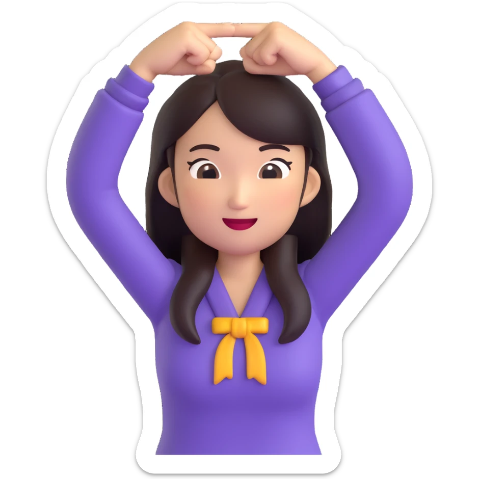 standard Asian woman emoji, hands next to her head in fists with two fingers pointing outwards, playful gesture sticker