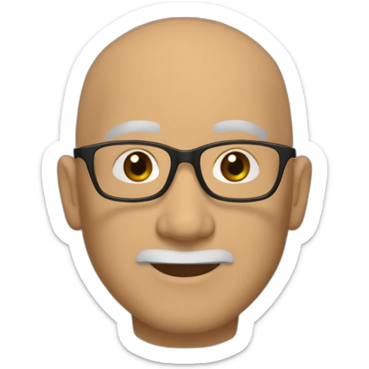 A fifty-year-old Man with a slight Asian appearance, a bald head, Ray-Ban glasses, and brown eyes with a friendly gaze. sticker
