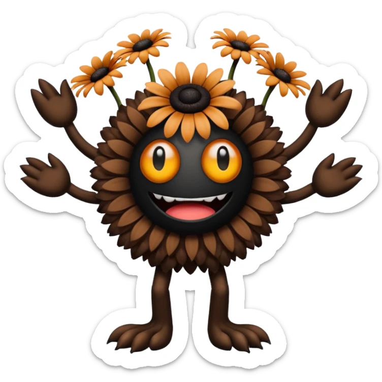A flower like a monster with arms and legs, the body is a little bit black and the another bit brown like a demogorgon sticker