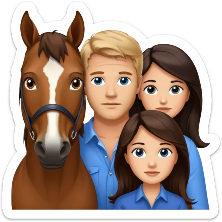 blue eyed trevor donovan with brown eyed danica mckellan and brown horse sticker