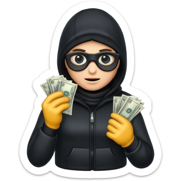 Robber with money na mão direita com uma blusa de frio preta  sticker