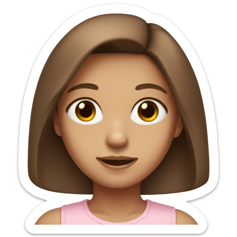 A girl with hazel eyes long brown hair highlights wearing a light pink top sticker