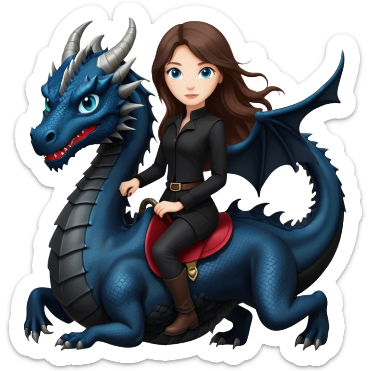 Me, a white female with long brown hair and blue eyes, wearing nothing but black clothes, and riding a VERY BLACK dragon with HINTS of RED, to your work sticker