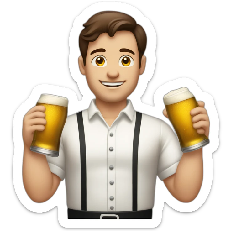 brown hair white skin Waiter with a pot belly serving bottles of beer sticker