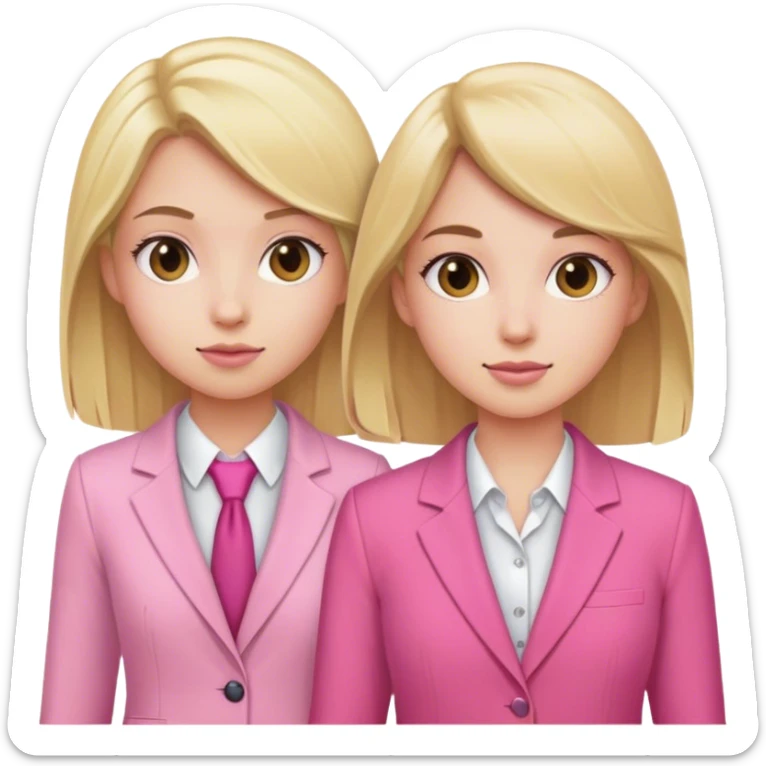 Blond girl pink suit with brune girl pink suit sticker