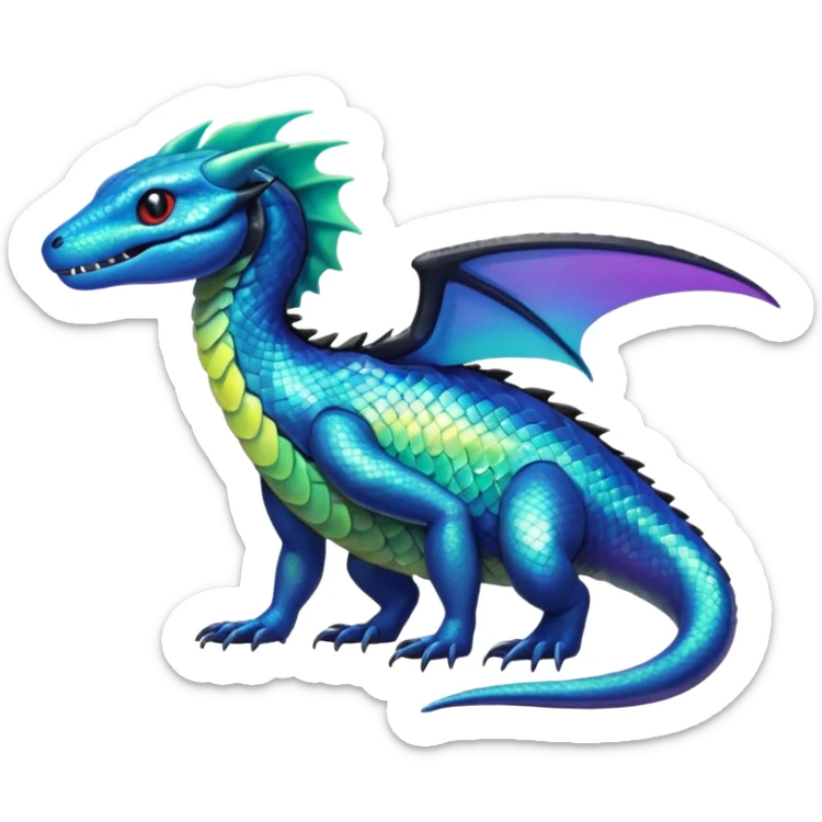 Shiny Iridescent Aurorus-Helioptile-Salandit-Fakémon-hybrid-creature (full body)  sticker