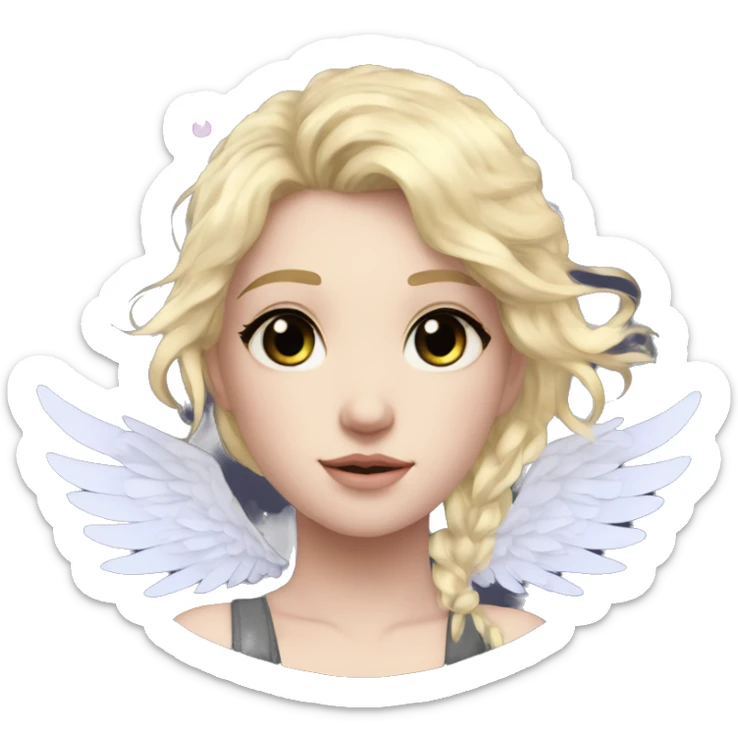 Ethereal galaxy constellation girl blonde hair angel raven wings black wings arrow sticker