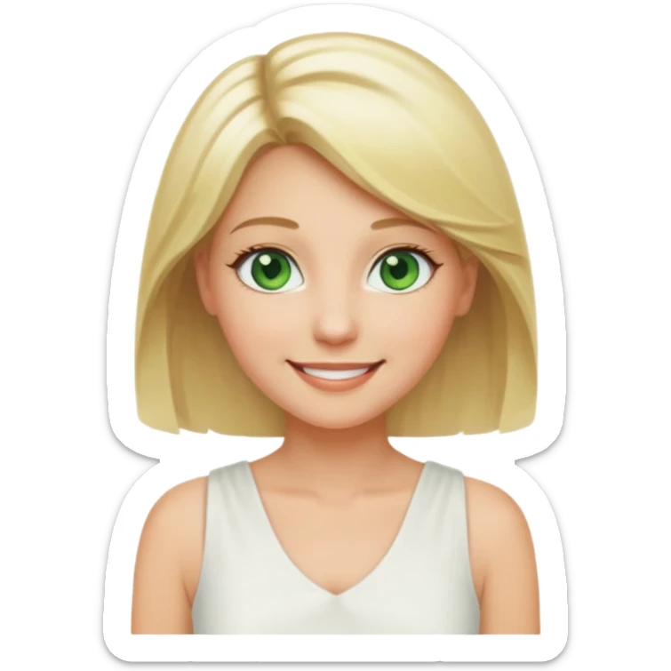 Woman, blonde Hair, Green eyes, White short sleveless dress sticker