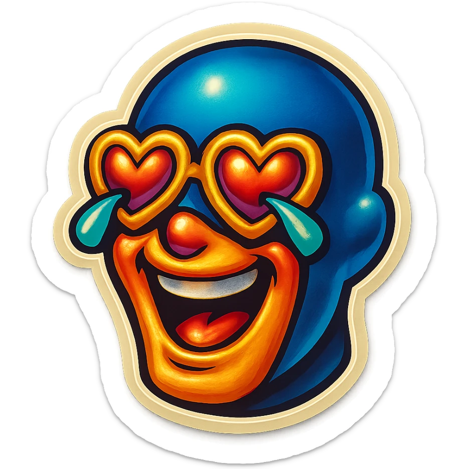 superhero head, coffee creature, heart glasses, laughing with tears in eyes sticker