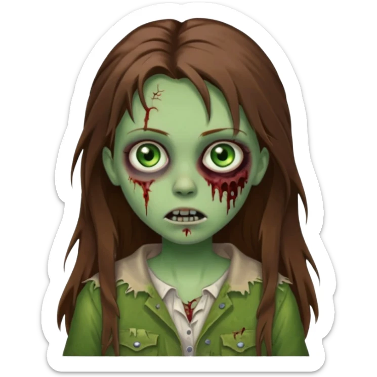 girl zombie with long brown hair and green eyes sticker