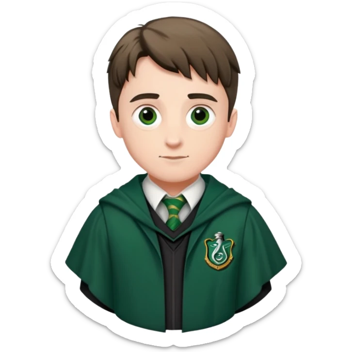Scott Fern is Adrian Pucey  in harry potter, wear hogwarts slytherin uniform sticker