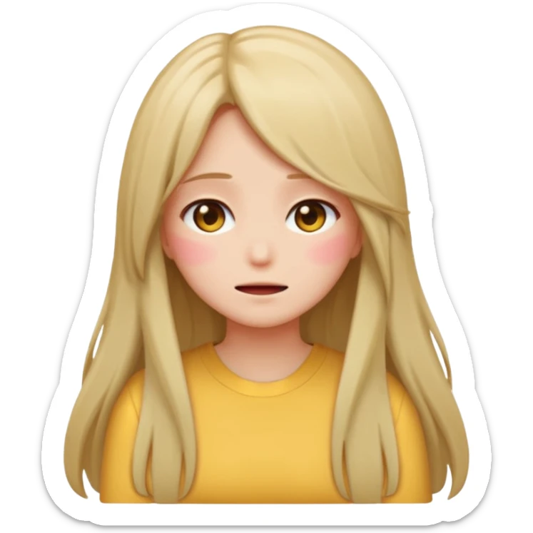 anime style emoji of a girl with long hair, back turned, blushing, covering face sticker
