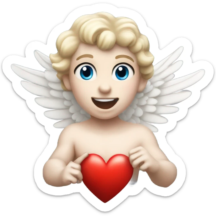 Realistic Photo of flying pale cupid with blue eyes and red heart arrow  sticker