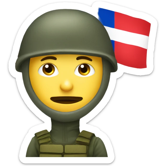 russian soldier with angry face and balaclava standing next to russian flag waving sticker
