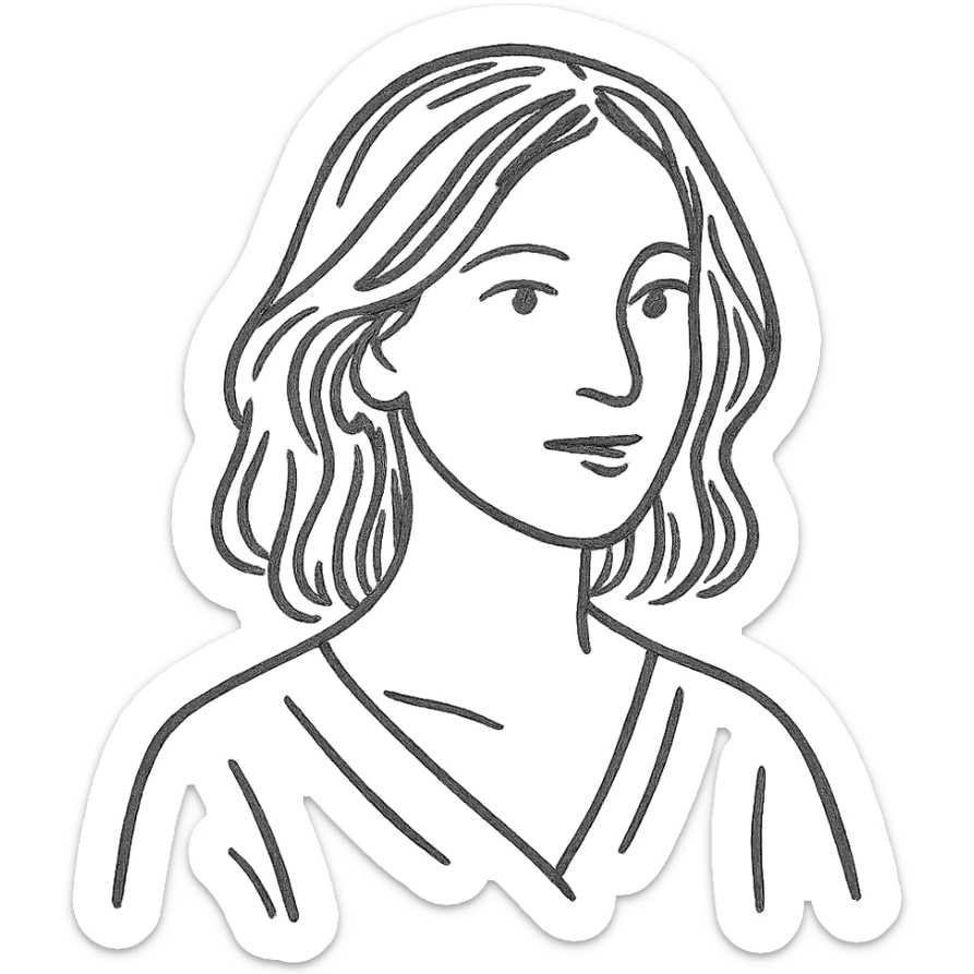 tasteful portrait of a brunette woman, hand-drawn look, black and white, elegant sticker