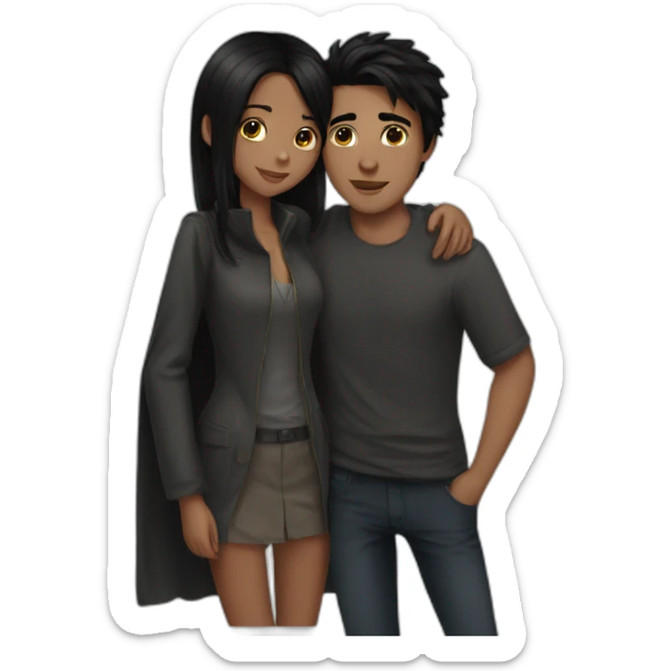 Boy black hair kissing girl black hair sticker
