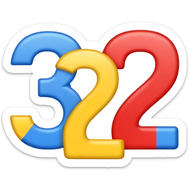 colorful preschool numbers 1, 2, 3 in red, blue, and yellow, emoji style, transparent background sticker