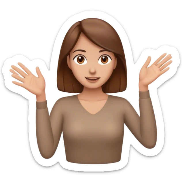 Cartoon woman with brown hair swiping up on an imaginary screen facing the camera sticker