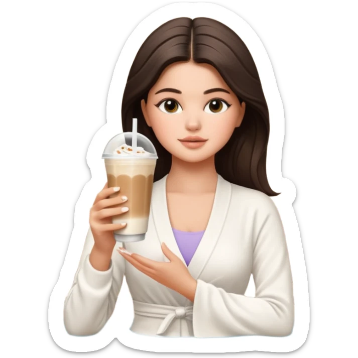Selina Gomez holding an ice latte, doing yoga, traveling. spa, massage, luxury  vibes. Mood: calm, rich, feminine, magnetic. sticker