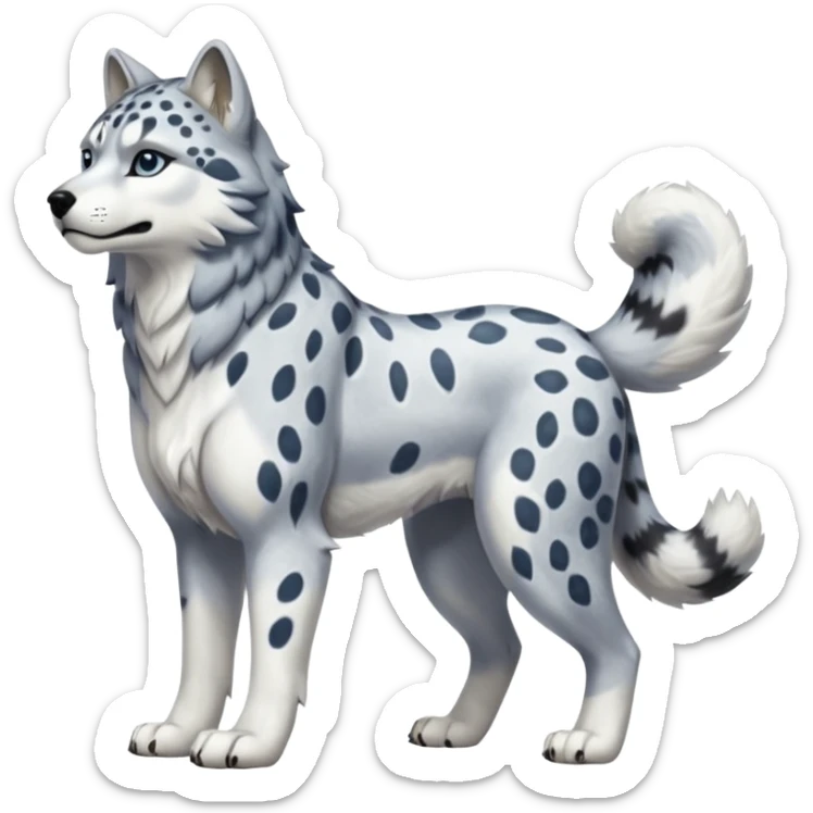 "Schnolf"-"TaniDaReal"-Husky-Snow-leopard-wolf-hybrid-fusion-animal-creature, full body sticker