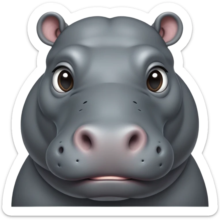 cinematic-noble-hippo-portrait-emoji,-poised-and-regal,-with-a-massive,-robust-build-and-a-smooth,-sleek-slate-gray-hide,-deep-set-soulful-eyes,-simplified-yet-sharp-and-sophisticated-features,-highly-detailed,-glowing-with-a-soft radiance sticker