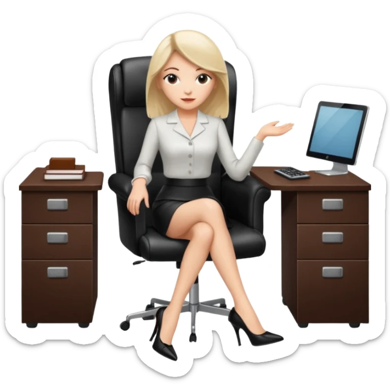 Business woman with short skirt and high heels sitting on chair office sticker