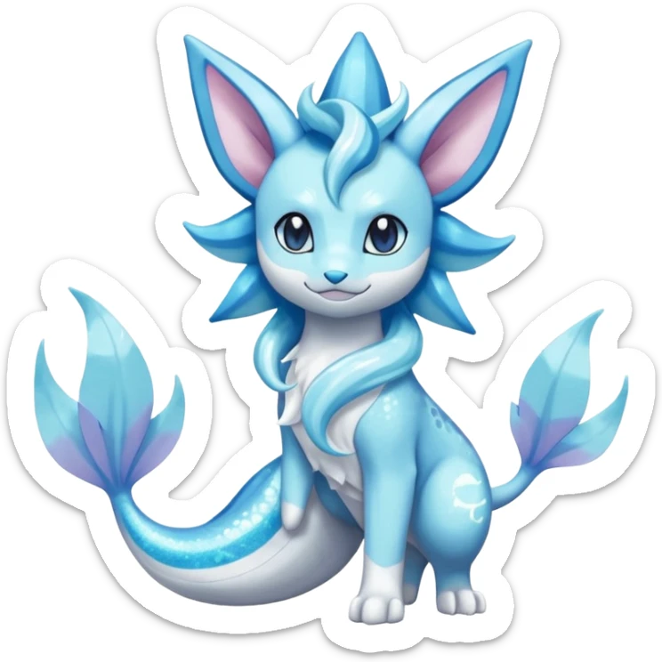Magical pastel sparkly shiny glittery Suicune-Vaporeon-Primarina-Amaura-Pokémon-Fakémon-fusion, full body sticker