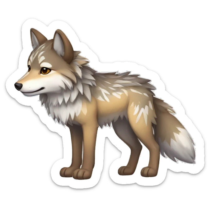 Fluffy Shy Colorful Chibi Spiritual Coywolf With Shiny Tribal Markings Full Body sticker