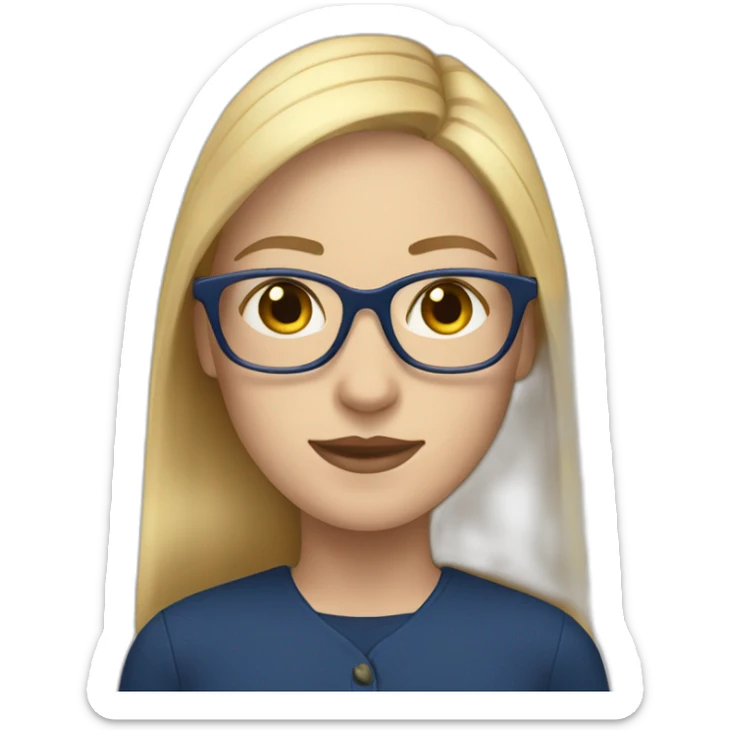 Pale woman with straight long blonde hair and navy blue glasses sticker