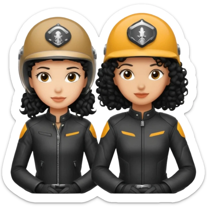 A motorcyclist and a shorter girl with curly black hair, facing each other. sticker
