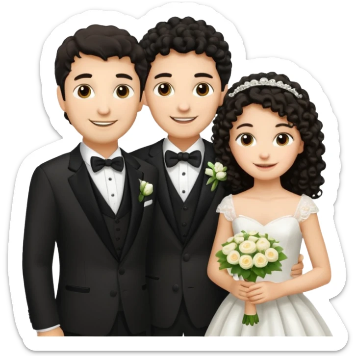 Familia : Novio pelo oscuro, Novia pelo rizado oscuro, hija mayor pelo mono , hija menor pelo oscuro. sticker