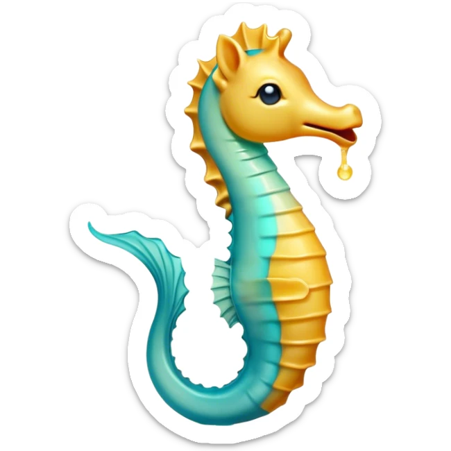 Cinematic Cute Yawning Sea Horse Portrait Emoji, Head tilted slightly with a dramatic, wide-open yawn, showcasing a slender, gracefully curved body with a softly drooping tail and sleepy, half-closed eyes, Simplified yet irresistibly adorable features, highly detailed, glowing with a soft, cozy aquatic glow, high shine, relaxed yet expressive, stylized with a dash of whimsical marine charm, soft glowing outline, capturing the essence of a drowsy yet affectionate sea horse that appears ready to stretch out for a nap! sticker