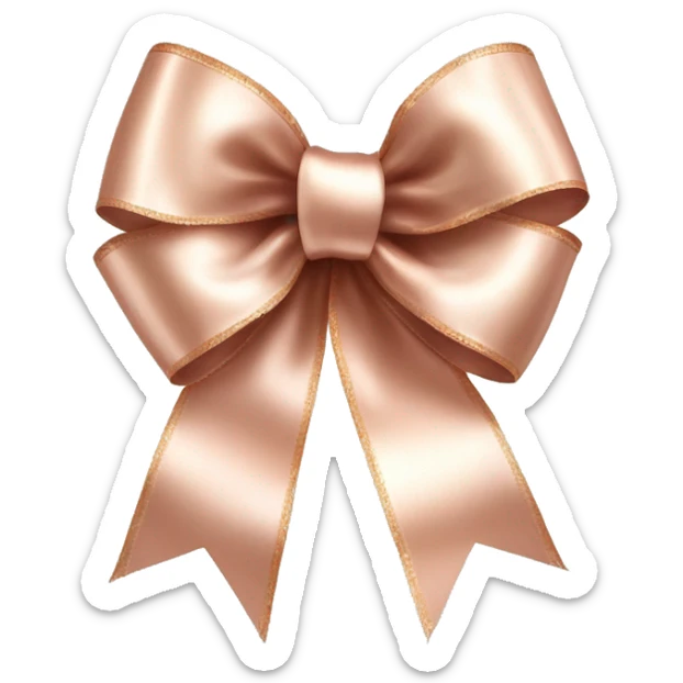 Realistic isolated rose gold shiny silk ribbon bow with edges of the bow lined with white fur. sticker