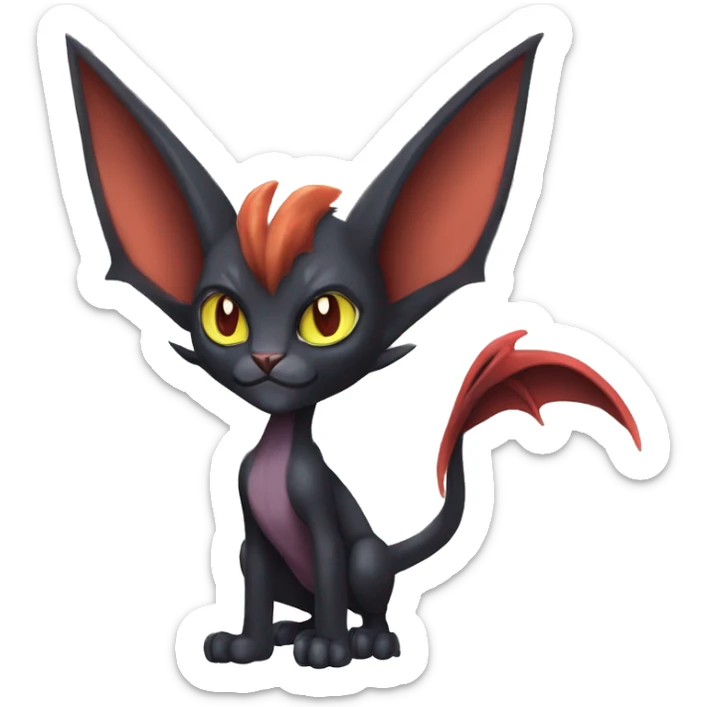 Black cool vampiric Noivern-Litten-Sphynx-Lykoi-Caracal-Fakemon with big bat ears full-body sticker