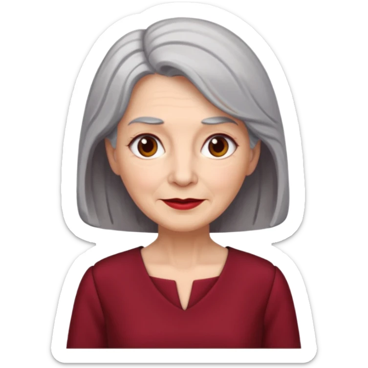 i need an image of a older woman named bonny who is a bind fund manager. where dark red professional dress with grey hair sticker